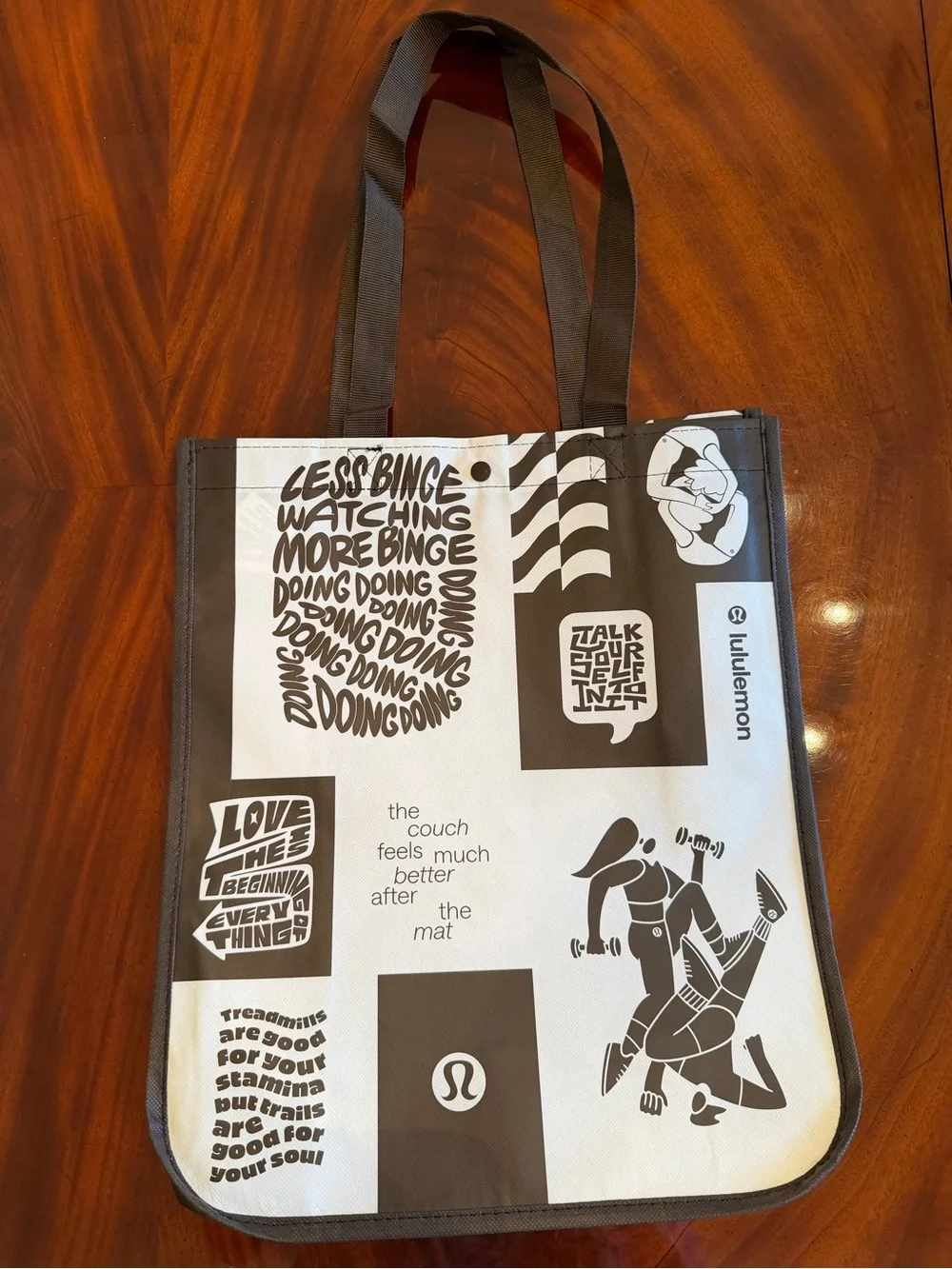 NEW Lululemon Large Reusable Shopper Bag Sequoia Brown Graphic Print